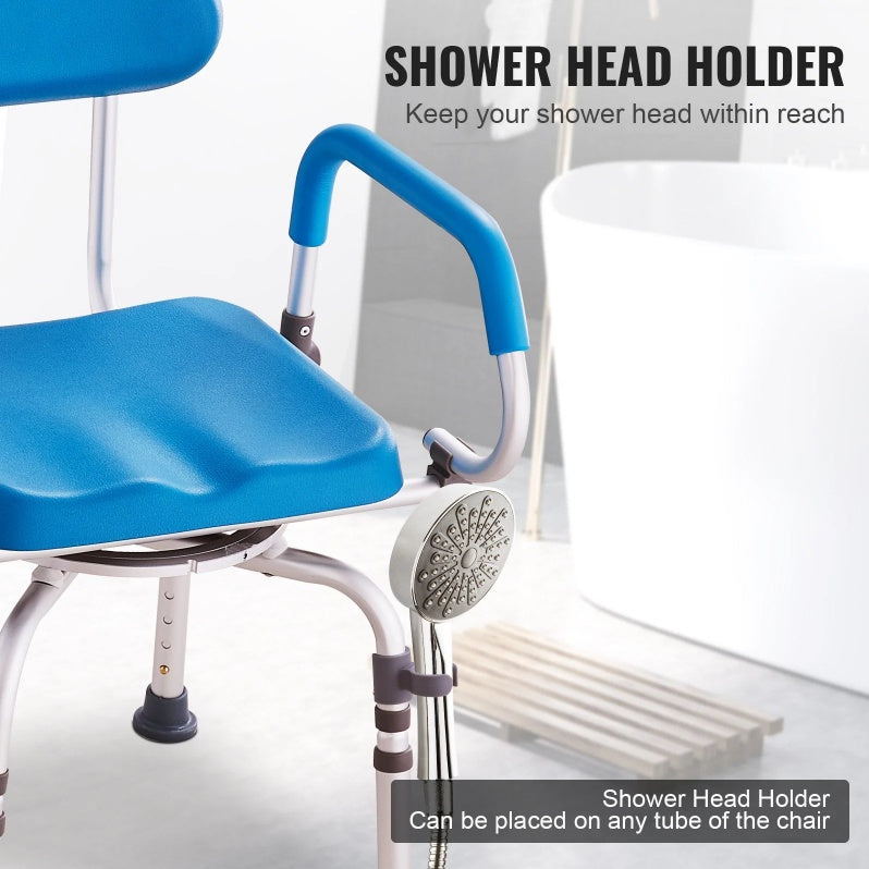 Swivel Shower Chair 360 Degree, Adjustable Shower Seat With Pivoting Arms & Padded Bath Seat For Inside Shower Or Tub, Non-Slip Rotating Bathtub Chair For Elderly Disabled, 300LBS Capacity